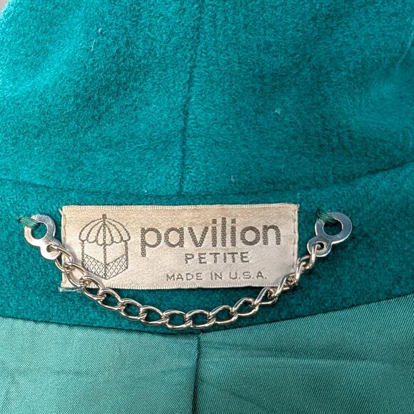 Vintage Teal 100% Wool Coat - Size 6 Petite, Crystal Detail - Picture 13 of 13